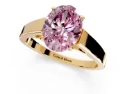 Solitaire Engagement Ring Setting for Fancy Pink Oval Center with Tapered Split Shoulders and Prong Head in Yellow Gold