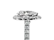 Halo Engagement Ring Setting for Pear-Shaped Center with Narrowing Pave Band and Prong Head in White Gold