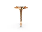 Halo Engagement Ring Setting for Fancy Blue Marquise Center with Milgrain Frame, Pave Band and Prong Head in Rose Gold
