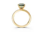 Solitaire Engagement Ring Setting for Fancy Green Princess Cut Center with Fine Pave Band and Claw Prong Head in Yellow Gold