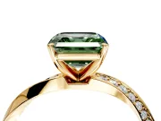 Side Accent Engagement Ring Setting for Fancy Green Asscher Cut Center with Accent Shoulders and Prong Head in Yellow Gold