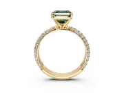 Solitaire Engagement Ring Setting for Fancy Green Asscher Cut Center with Domed Multi-Row Pave Band and Prong Head in Yellow Gold