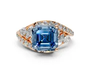 Halo Engagement Ring Setting for Fancy Blue Asscher Cut Center with Marquise and Pave Bypass Band and Prong Head in Rose Gold
