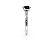 Baguette Engagement Ring Setting for Fancy Black Round Cut Center with Alternating Bar-Set Band and Prong Head in Sterling Silver