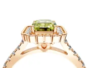 Milgrain Floral Halo Engagement Ring Setting for Fancy Yellow Emerald Cut Center with Pave Band and Prong Head in Rose Gold