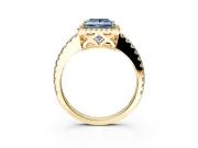 Accent Halo Engagement Ring Setting for Fancy Blue Princess Cut Center with Full-Length Pave Band and Prong Head in Yellow Gold