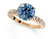 Solitaire Engagement Ring Setting for Fancy Blue Round Cut Center with Single Row Accent Band and Prong Head in Rose Gold