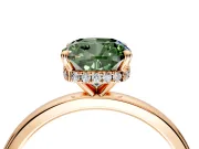 Hidden Halo Engagement Ring Setting for Fancy Green Cushion Cut Center with Plain Band and Tall Prong Head in Rose Gold
