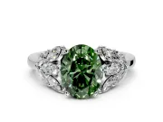 Leaf Cluster Engagement Ring Setting for Fancy Green Oval Center with Marquise Accents and Prong Head in Sterling Silver