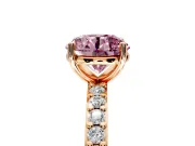 Solitaire Engagement Ring Setting for Fancy Pink Round Cut Center with Round Cut Pave Band and Prong Head in Rose Gold