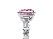 Bar-Set Engagement Ring Setting for Fancy Pink Princess Cut Center with Tapered Baguette Accents and Prong Head in White Gold