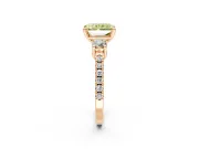 3 Stone Engagement Ring Setting for Fancy Yellow Radiant Cut Center with Round Cut Side Accents and Prong Head in Rose Gold