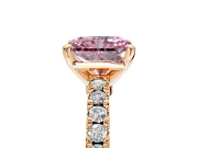 Solitaire Engagement Ring Setting for Fancy Pink Radiant Cut Center with Single Row Accent Band and Prong Head in Rose Gold
