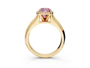 Halo Engagement Ring Setting for Fancy Pink Cushion Cut Center with Knife Ridge Cathedral Band and Prong Head in Yellow Gold