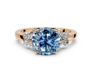 Solitaire Engagement Ring Setting for Fancy Blue Round Cut Center with Marquise Flower Shoulders and Prong Head in Rose Gold