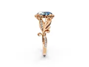 Halo Engagement Ring Setting for Fancy Blue Oval Center with Leaf Motif Split Shank and Prong Head in Rose Gold