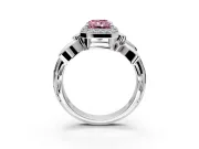Halo Engagement Ring Setting for Fancy Pink Radiant Cut Center with Floral Band and Prong Head in Platinum
