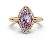 Halo Engagement Ring Setting for Fancy Pink Marquise Center with Tapered Plain Band and Prong Head in Rose Gold
