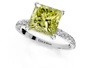 Solitaire Engagement Ring Setting for Fancy Yellow Princess Cut Center with Pave Accents and Prong Head in Platinum