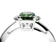 3 Stone Engagement Ring Setting for Fancy Green Emerald Cut Center with Low-Set Round Cut Accents and Prong Head in Platinum