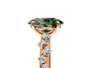 Cluster Engagement Ring Setting for Fancy Green Oval Center with Round Cut Accent Band and Prong Head in Rose Gold