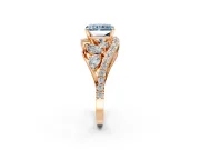 Halo Engagement Ring Setting for Fancy Blue Radiant Cut Center with Marquise and Pave Bypass Band and Prong Head in Rose Gold