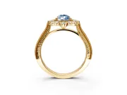 Milgrain Halo Engagement Ring Setting for Fancy Blue Pear-Shaped Center with Bezel Point Accents and Prong Head in Yellow Gold