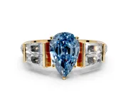 Channel-Set Engagement Ring Setting for Fancy Blue Pear-Shaped Center with Baguette Band and Prong Head in Yellow Gold