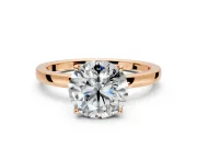 Solitaire Engagement Ring Setting for Round Cut Center with Thin Rounded Plain Band and Prong Head in Rose Gold