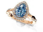 Halo Engagement Ring Setting for Fancy Blue Pear-Shaped Center with Pave and Plain Twist Band and Prong Head in Rose Gold