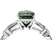 Bar-Set Engagement Ring Setting for Fancy Green Radiant Cut Center with Tapered Baguette Accents and Prong Head in Sterling Silver