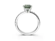 Solitaire Engagement Ring Setting for Fancy Green Princess Cut Center with Large Accents and Prong Head in Sterling Silver
