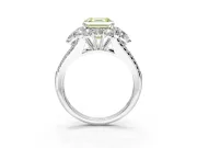 Halo Engagement Ring Setting for Fancy Yellow Asscher Cut Center with Two-Strand Split Shank and Prong Head in Platinum