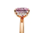 Hidden Halo Engagement Ring Setting for Fancy Pink Radiant Cut Center with Thin Rounded Band and Prong Head in Rose Gold