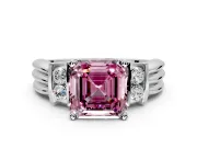 Solitaire Engagement Ring Setting for Fancy Pink Asscher Cut Center with Grooved Bar Accent Band and Prong Head in White Gold
