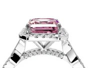 Halo Engagement Ring Setting for Fancy Pink Asscher Cut Center with Twist Band and Prong Head in Platinum