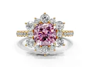 Floral Halo Engagement Ring Setting for Fancy Pink Cushion Cut Center with Pave Accents and Prong Head in Yellow Gold