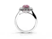 Cluster Halo Engagement Ring Setting for Fancy Pink Radiant Cut Center with Milgrain Bezel Accents and Prong Head in Sterling Silver