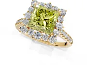 Halo Engagement Ring Setting for Fancy Yellow Princess Cut Center with Single-Row Pave, Open Basket and Prong Head in Yellow Gold