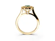 Halo Engagement Ring Setting for Fancy Green Oval Center with Milgrain Frame, Pave Band and Prong Head in Yellow Gold