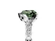 Solitaire Engagement Ring Setting for Fancy Green Heart-Shaped Center with Bezel-Dot Beaded Band and Prong Head in Platinum