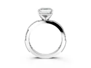 Solitaire Engagement Ring Setting for Asscher Cut Center with Milgrain-Edged Pave Band and Prong Head in Platinum