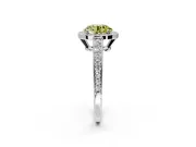 Bezel-Framed Halo Engagement Ring Setting for Fancy Yellow Round Cut Center with Pave Band and Prong Head in White Gold