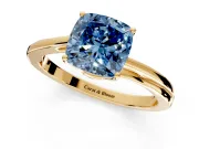 Solitaire Engagement Ring Setting for Fancy Blue Cushion Cut Center with Plain Bypass Twist Band and Prong Head in Yellow Gold