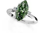 3 Stone Engagement Ring Setting for Fancy Green Marquise Center with Low-Set Round Cut Accents and Prong Head in Sterling Silver