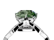 Solitaire Engagement Ring Setting for Fancy Green Cushion Cut Center with Accented Twist Band and Leaf Prong Head in Platinum
