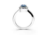 Halo Engagement Ring Setting for Fancy Blue Emerald Cut Center with Inner Milgrain Border and Prong Head in Sterling Silver