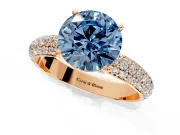 Solitaire Engagement Ring Setting for Fancy Blue Round Cut Center with Domed Multi-Row Pave Band and Prong Head in Rose Gold
