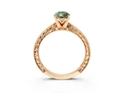 Solitaire Engagement Ring Setting for Fancy Green Pear-Shaped Center with Engraved Milgrain Band and Prong Head in Rose Gold