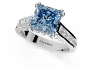 Solitaire Engagement Ring Setting for Fancy Blue Princess Cut Center with Channel Band and Double Claw Prong Head in Platinum